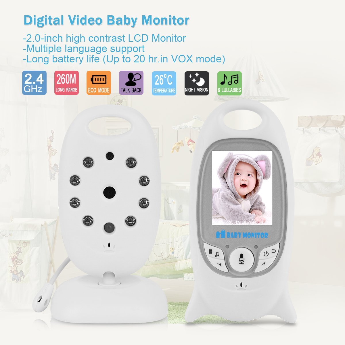 Monitor Cámara Bebe Vigilancia Inalámbrica