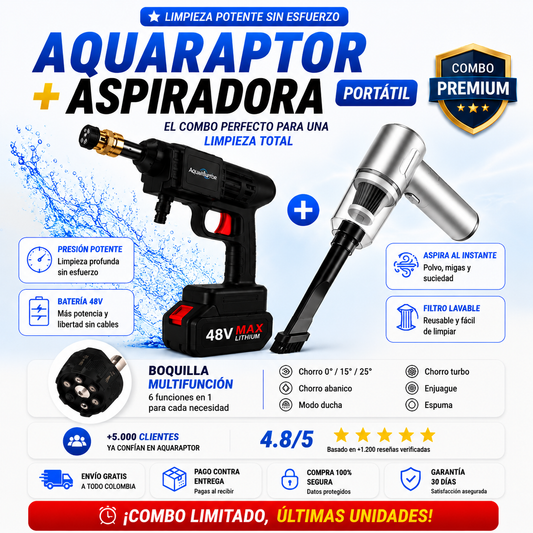 COMBO Hidrolavadora 6 en 1 AquaRaptor + Aspiradora Portátil