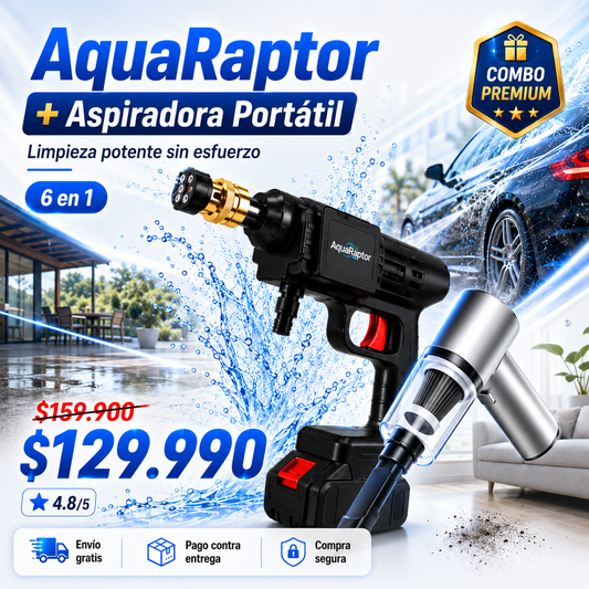 COMBO Hidrolavadora 6 en 1 AquaRaptor + Aspiradora Portátil